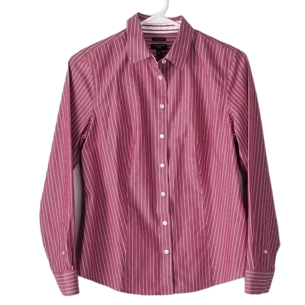 Talbots Petites Wrinkle Resistant Pinstripe Fitted Button Down Shirt 6P Mauve